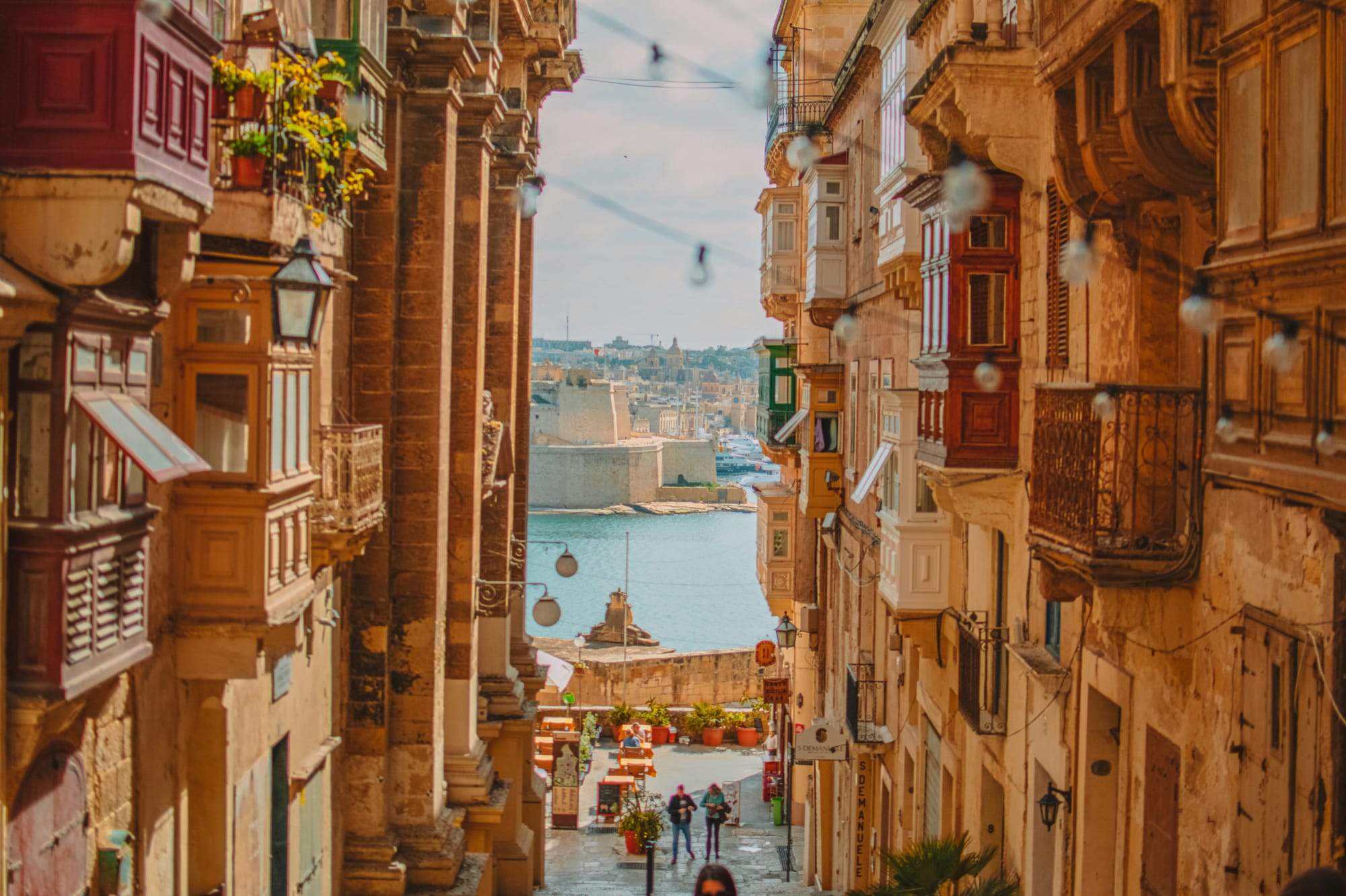 A view of old terracotta buildings in Valletta, Malta